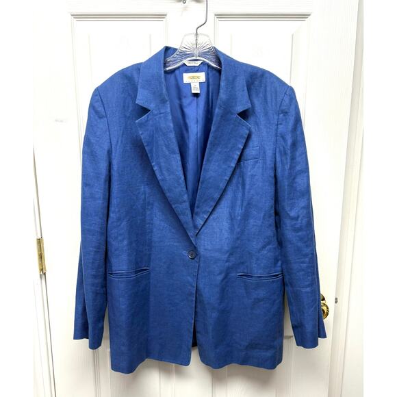 VTG Talbots Petites Irish Linen Blazer Royal Blue Lined Pockets Women’s 14P - Picture 1 of 8
